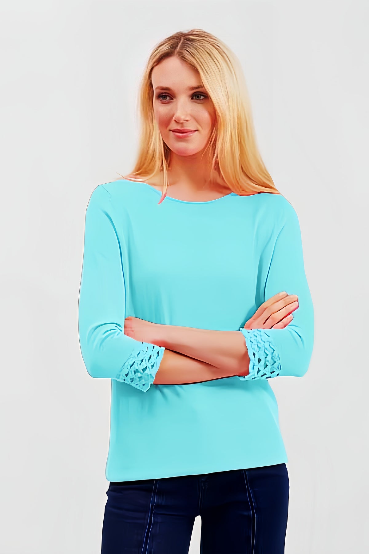 Pima Cotton Long Sleeve Top with Lace Cuff Detaile #194306