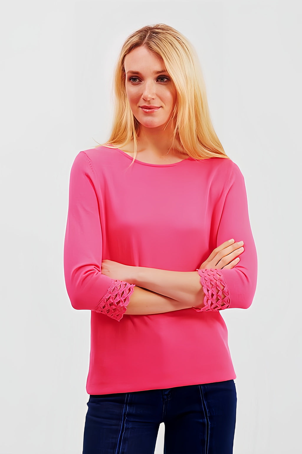 Pima Cotton Long Sleeve Top with Lace Cuff Detaile #194306