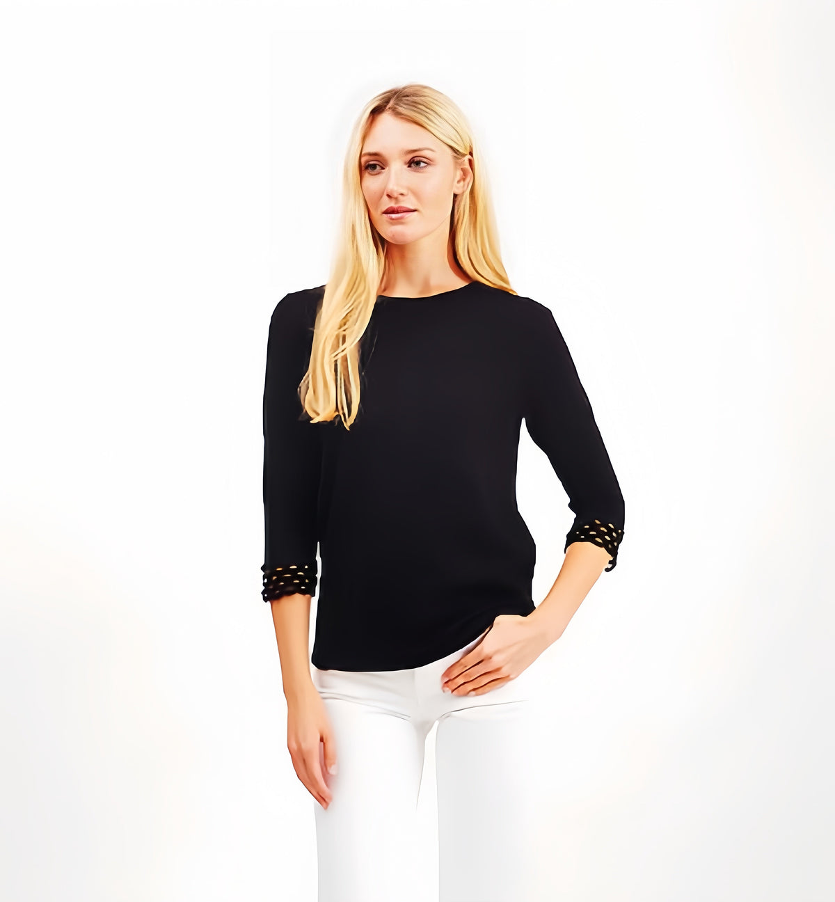 Pima Cotton Long Sleeve Top with Lace Cuff Detaile #194306