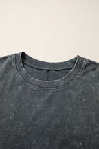 Dark Grey Solid Color Cotton Mineral Washed Oversize Tee