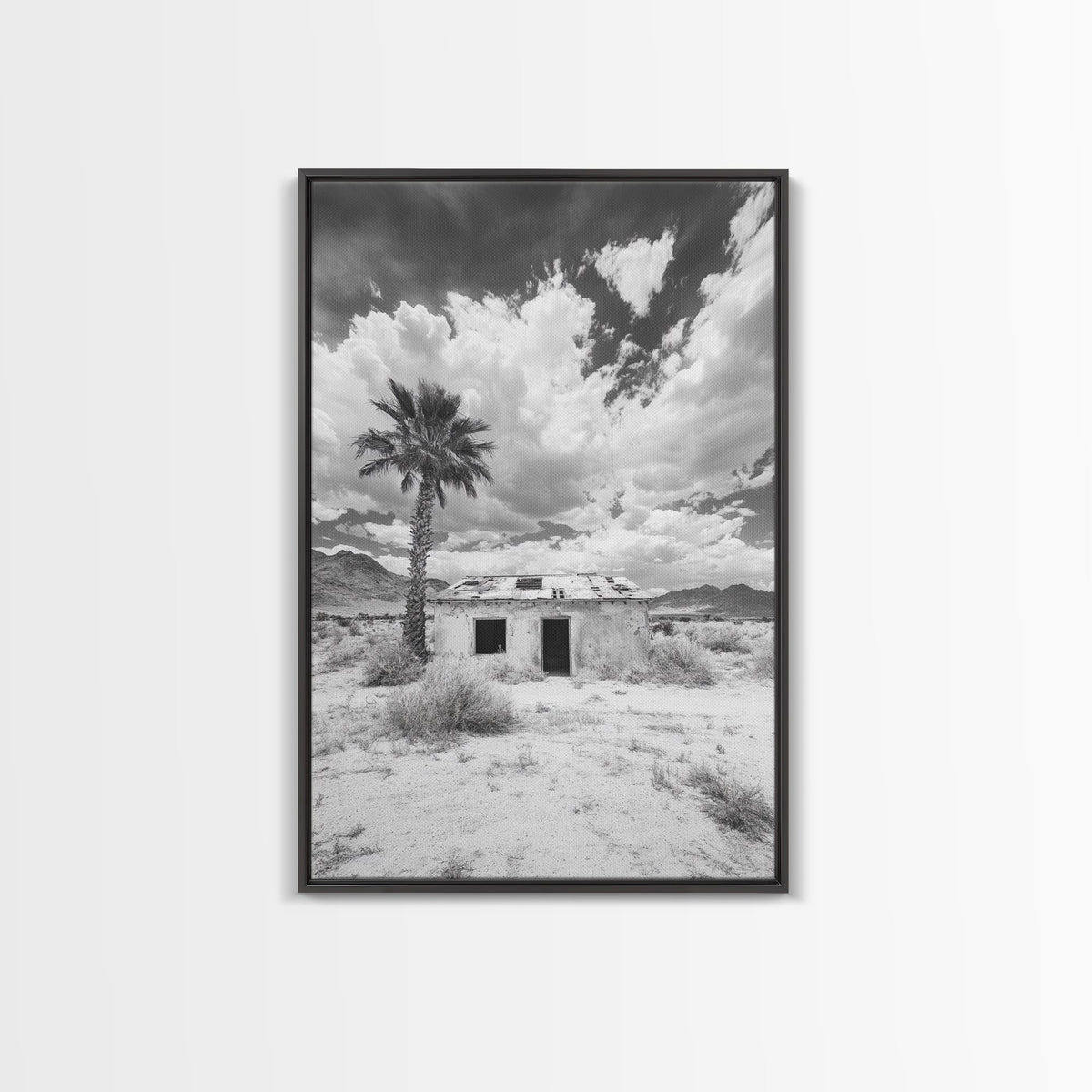 Palm Tree, Desert Shack, Abandoned Beauty, Western Minimalism, Canvas Print, Living Room Wall Art, Rustic Modern Style, Boho Wall Decor