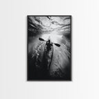 Kayaking Exploration, River Reflections, Adventure Sport, Framed Canvas Print, Office Wall Art, Moody Travel Photography, Nature Wall Decor