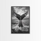 Whale Tail Splash, Ocean Sunset, Marine Majesty, Powerful Moment, Framed Canvas Print, Nautical Art, Coastal Living Room Decor