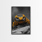 Lizard Close Up, Yellow and Black, Reptile Macro, Framed Canvas Print, Nature Photography, Animal Art, Man Cave Wall Art, Wildlife Decor