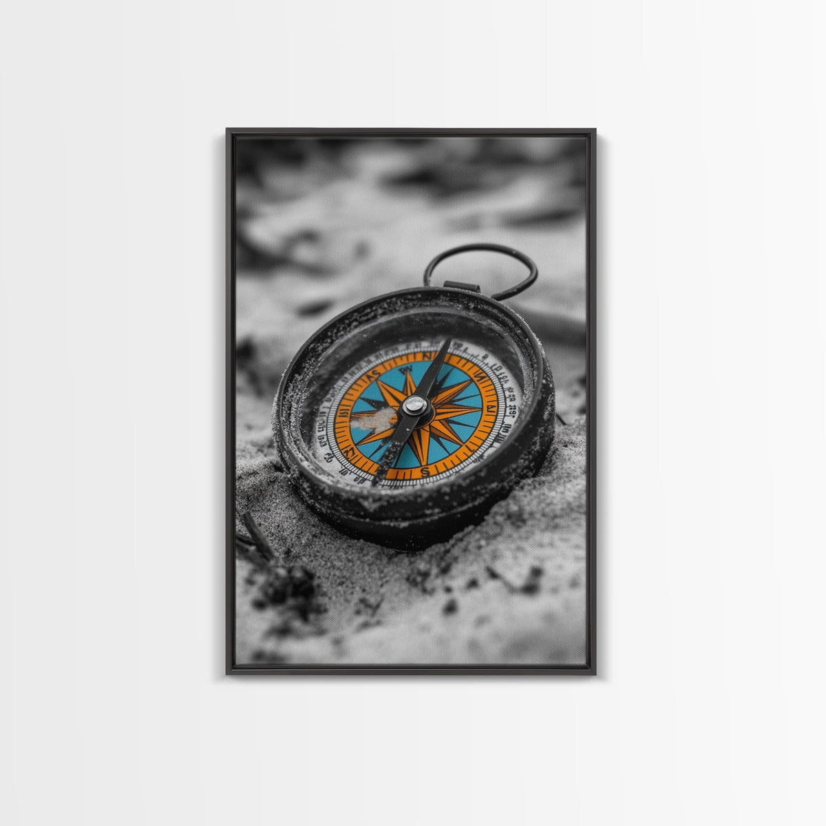 Vintage Compass, Sand Texture, Adventure Theme, Travel Decor, Framed Canvas Print, Boho Wall Art, Study Room Decor, Explorer Gift