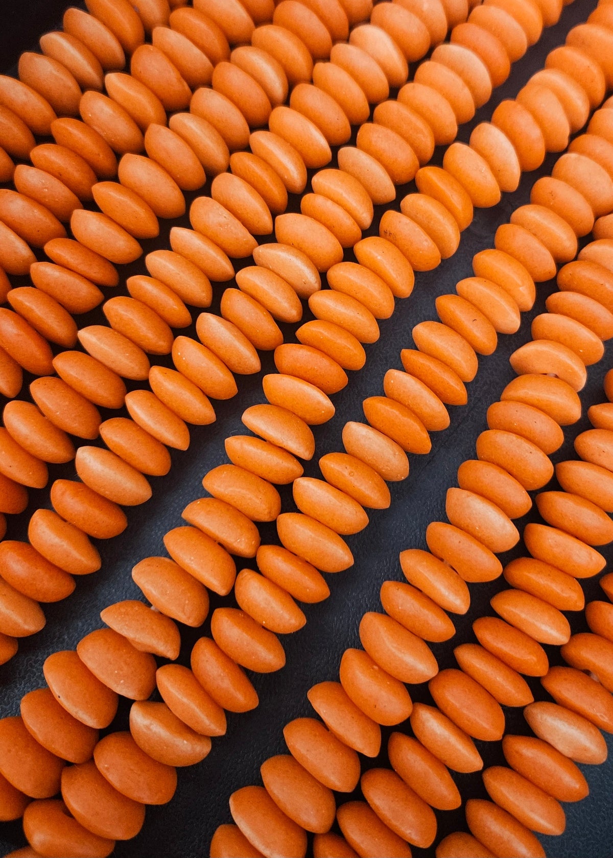 Ashanti Glass Rondelle Beads – Vibrant Orange Recycled Glass Beads | Large Hole African Glass Beads Handcrafted in Ghana