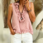 Fashionable V-neck Ruffled Sleeveless Tank Top
