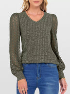 Lace Sleeve V-Neck T-Shirt