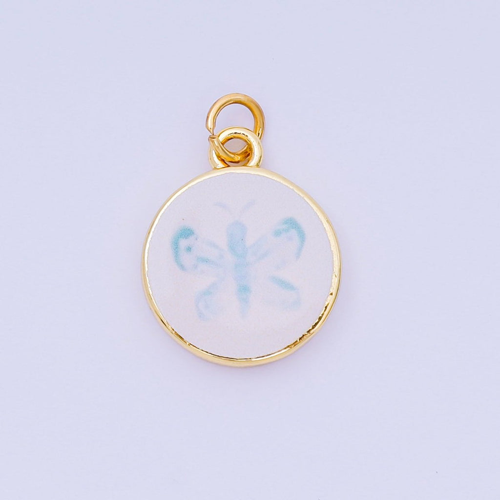24K Gold Filled 18mm Enamel Art Beach Theme Charm in Palm Tree, Crab, Heart, Lemon, Crab, Sea Shell and Ribbon Bow | AJ-515 AJ-517 AJ-519 AJ-521 AJ-531 AJ-538 AJ-541 AJ-542 AJ-543 AJ-548