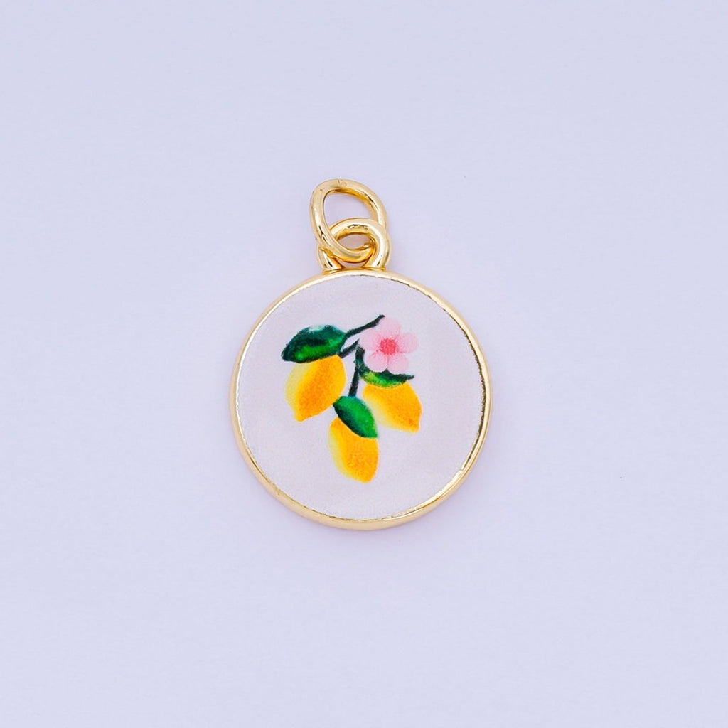 24K Gold Filled 18mm Enamel Art Beach Theme Charm in Palm Tree, Crab, Heart, Lemon, Crab, Sea Shell and Ribbon Bow | AJ-515 AJ-517 AJ-519 AJ-521 AJ-531 AJ-538 AJ-541 AJ-542 AJ-543 AJ-548