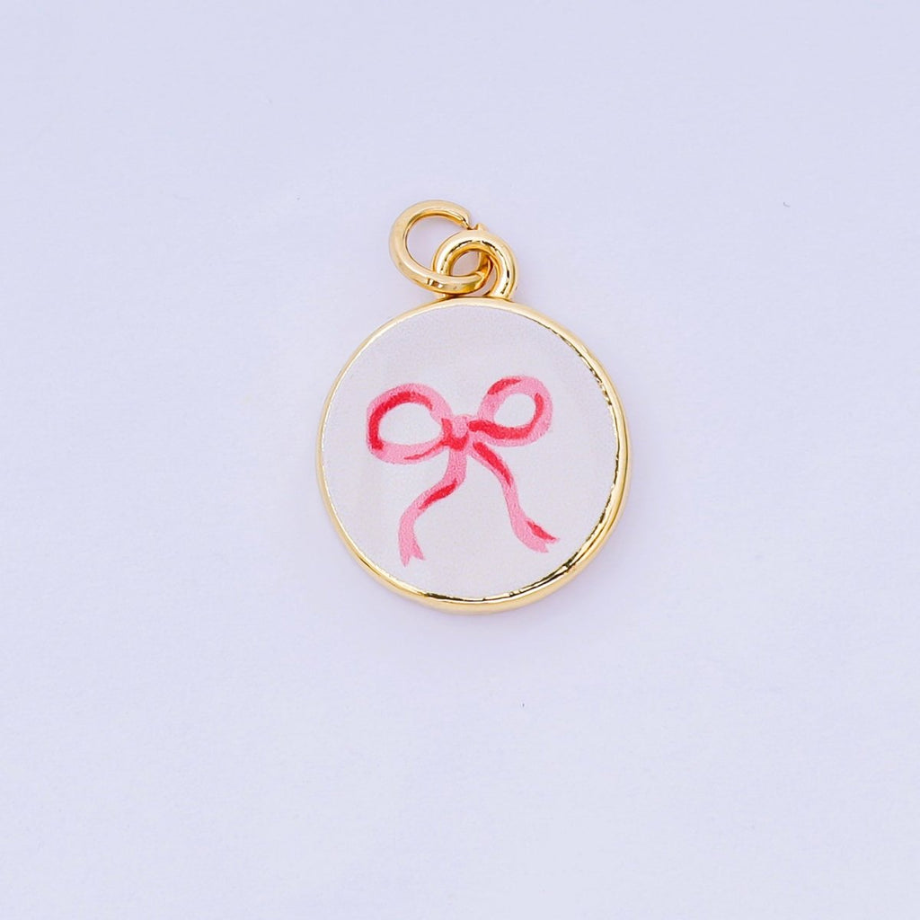 24K Gold Filled 18mm Enamel Art Beach Theme Charm in Palm Tree, Crab, Heart, Lemon, Crab, Sea Shell and Ribbon Bow | AJ-515 AJ-517 AJ-519 AJ-521 AJ-531 AJ-538 AJ-541 AJ-542 AJ-543 AJ-548