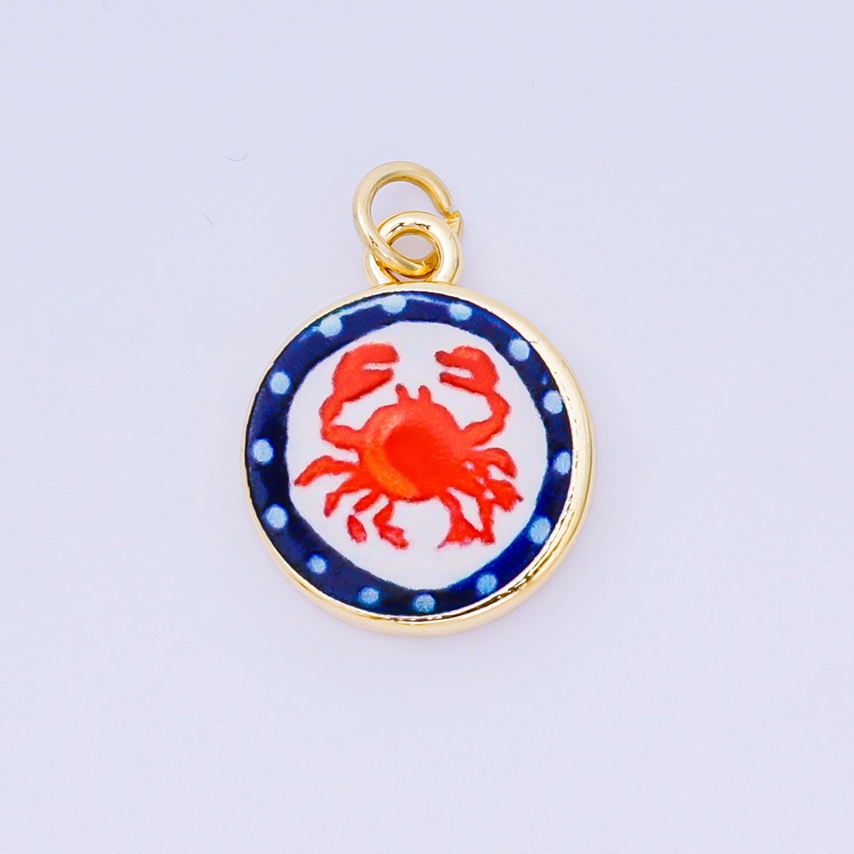 24K Gold Filled 18mm Enamel Art Beach Theme Charm in Palm Tree, Crab, Heart, Lemon, Crab, Sea Shell and Ribbon Bow | AJ-515 AJ-517 AJ-519 AJ-521 AJ-531 AJ-538 AJ-541 AJ-542 AJ-543 AJ-548