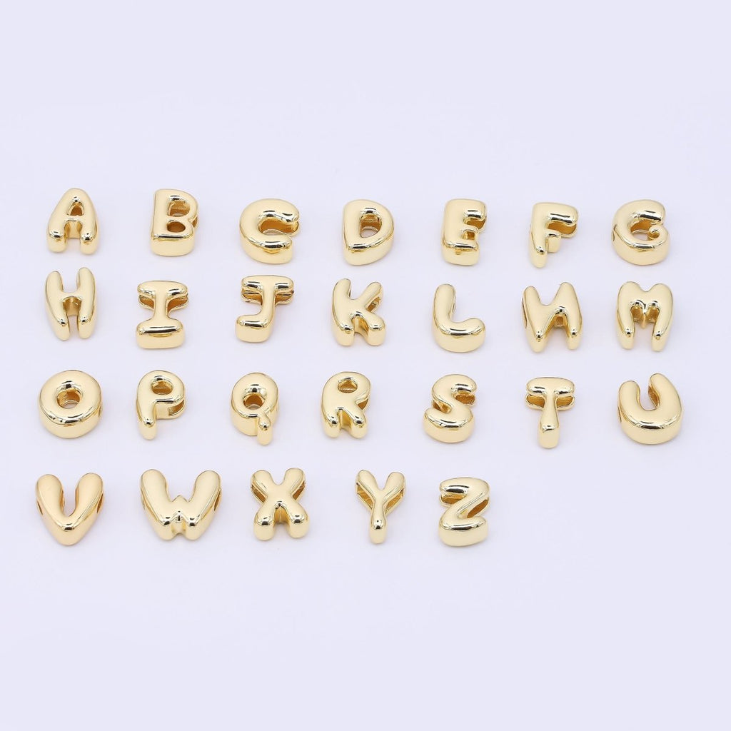 24K Gold Filled 8mm Initial Letter Alphabet Chubby Spacer Bead | AF027 - AF039