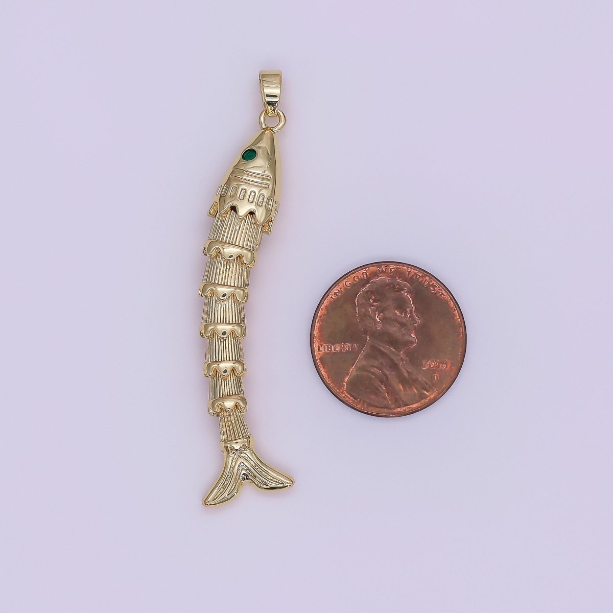 24K Gold Filled Green CZ Multidimensional Artisan Fish Charm | AA965