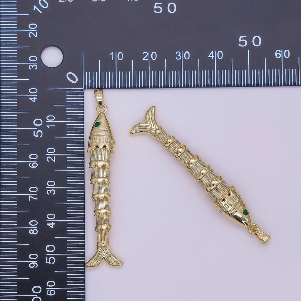 24K Gold Filled Green CZ Multidimensional Artisan Fish Charm | AA965