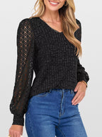 Lace Sleeve V-Neck T-Shirt