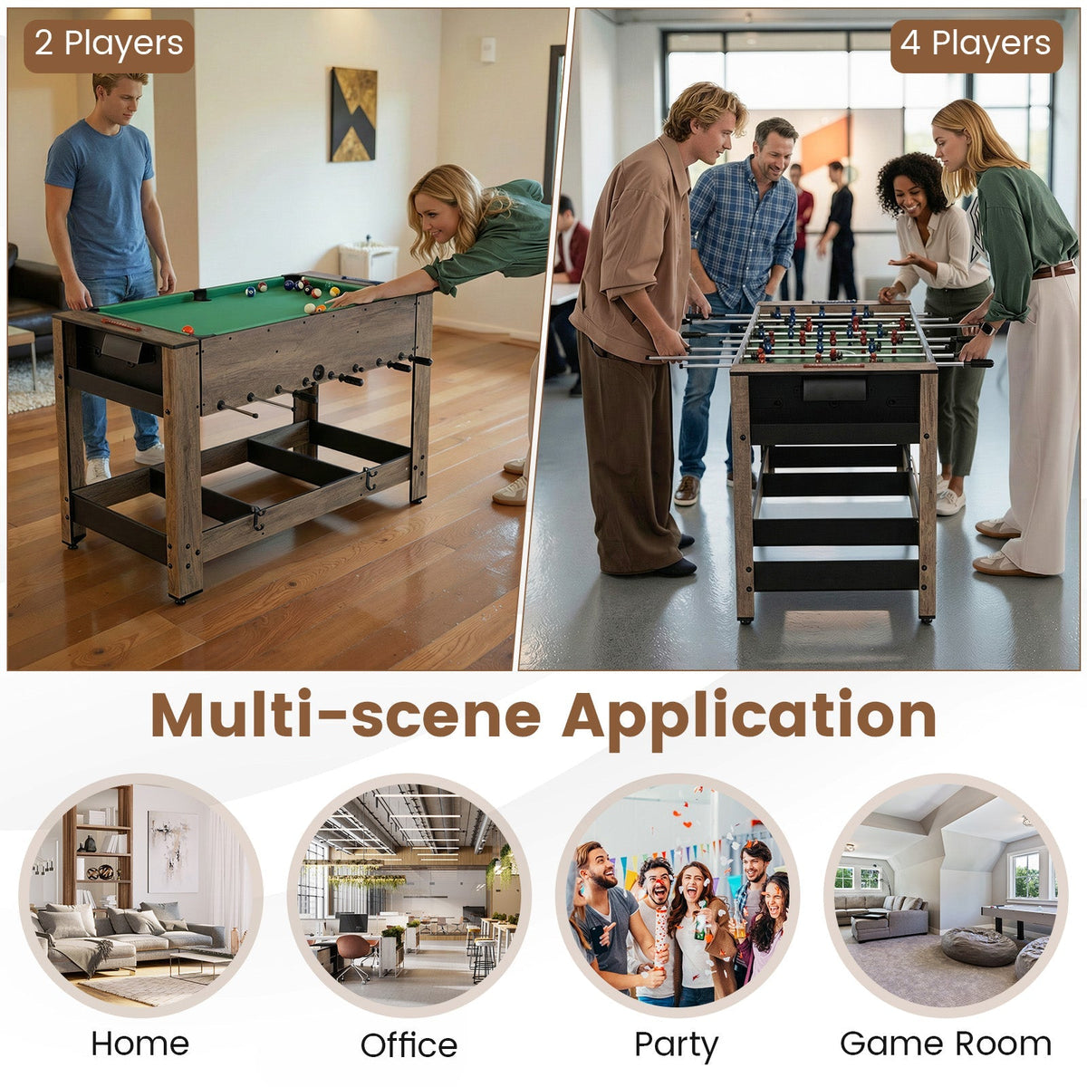 2-in-1 Swivel Foosball and Pool Combo Game Table -Natural