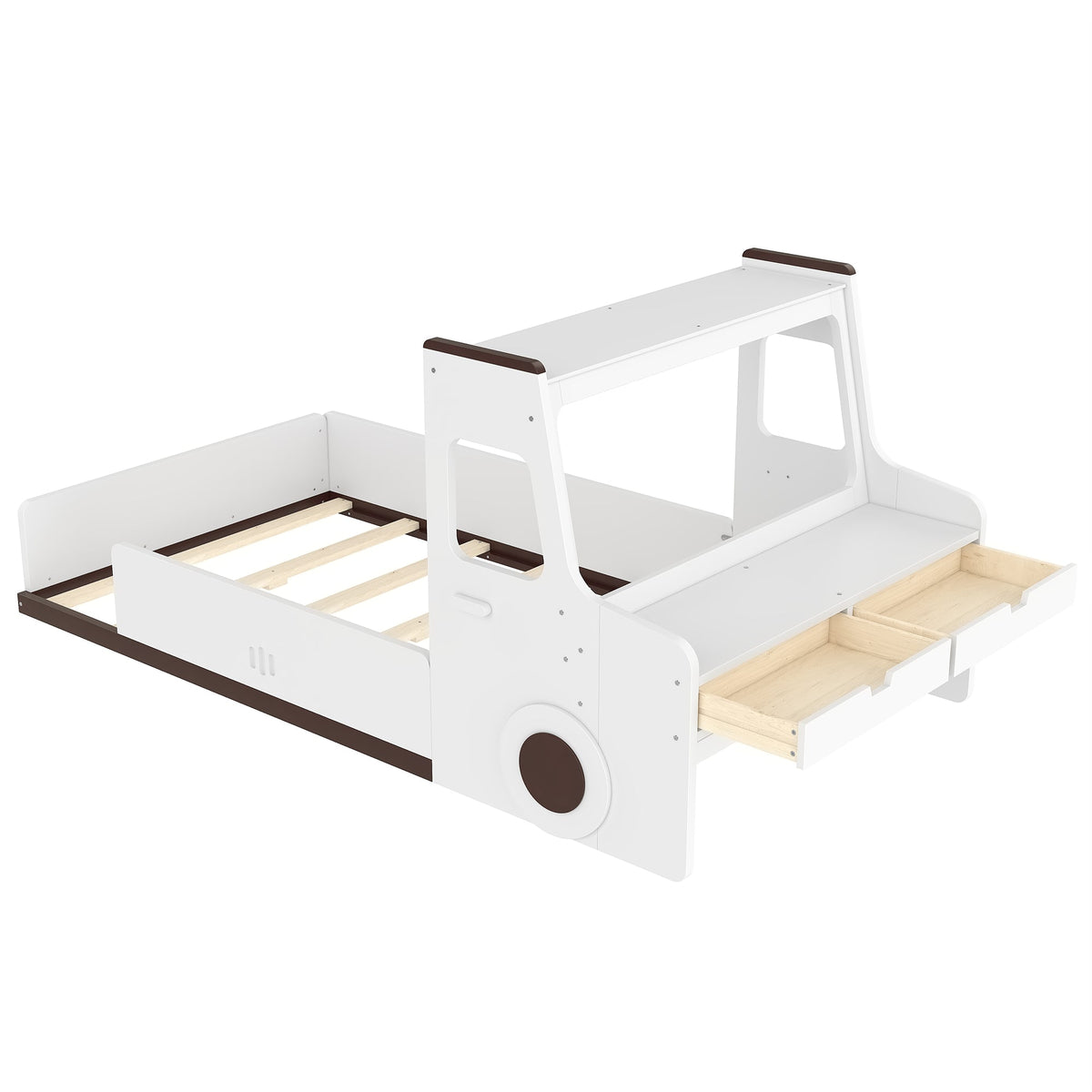 Twin Size Car-Shaped Floor Bed with Storage for Kids