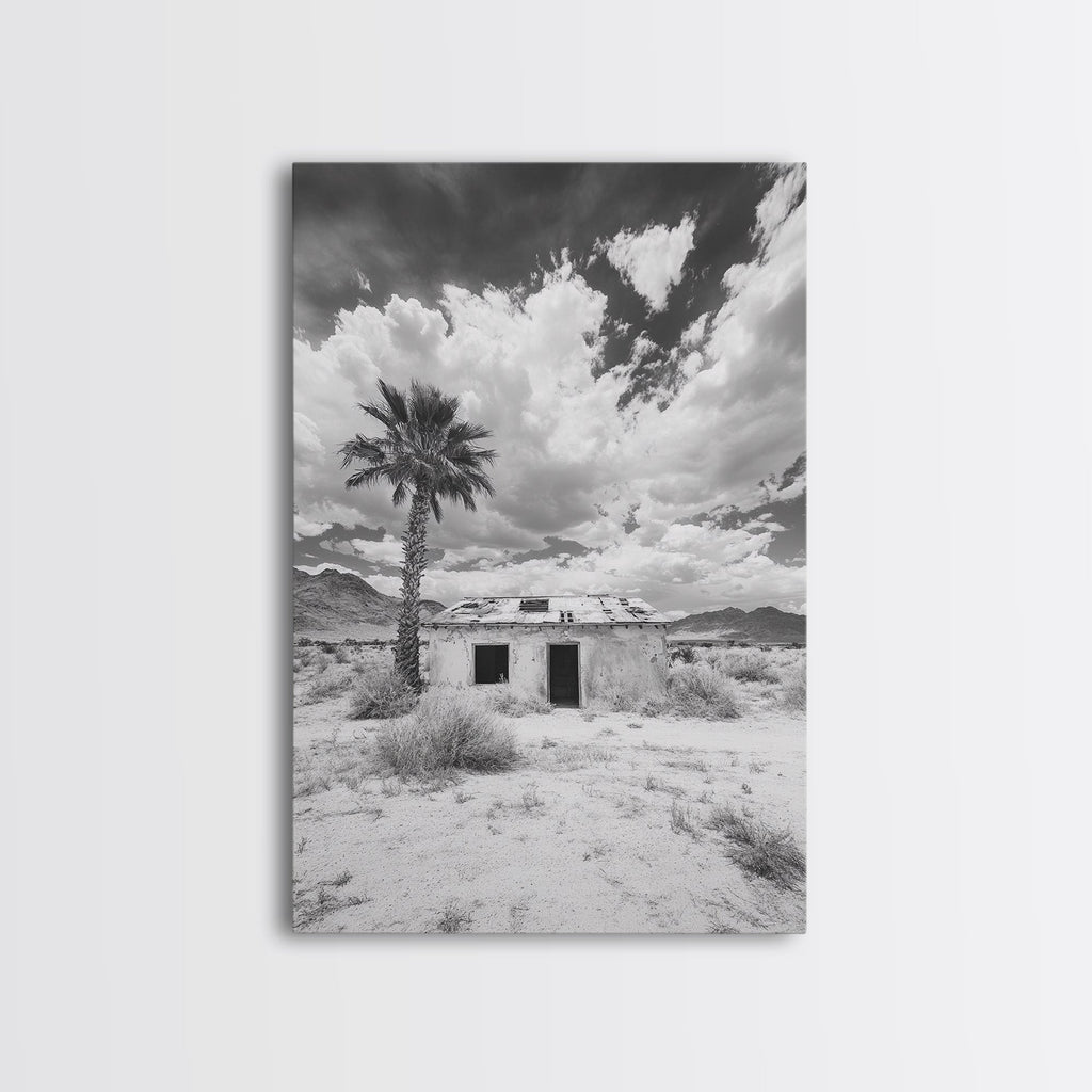 Palm Tree, Desert Shack, Abandoned Beauty, Western Minimalism, Canvas Print, Living Room Wall Art, Rustic Modern Style, Boho Wall Decor