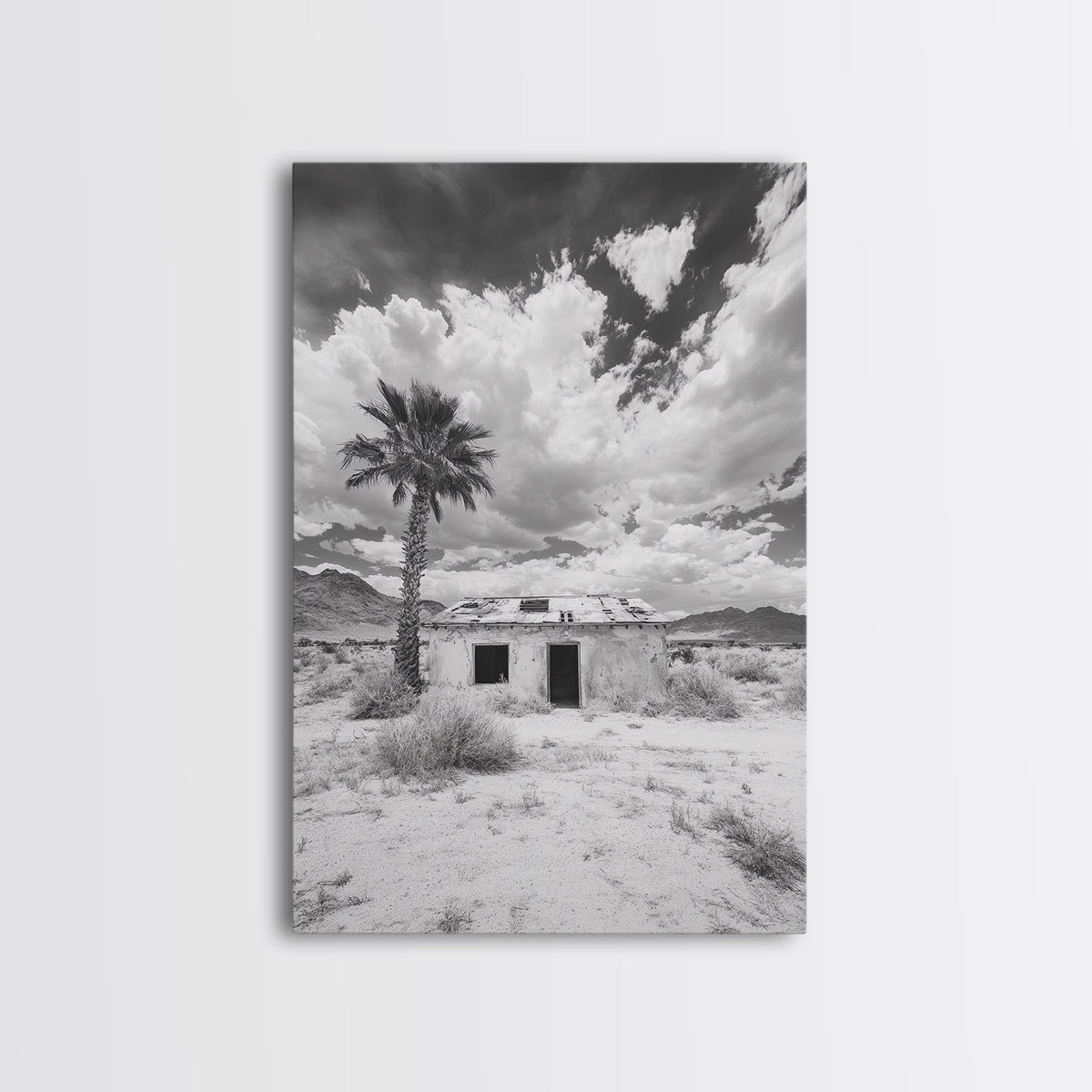 Palm Tree, Desert Shack, Abandoned Beauty, Western Minimalism, Canvas Print, Living Room Wall Art, Rustic Modern Style, Boho Wall Decor