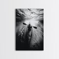Kayaking Exploration, River Reflections, Adventure Sport, Framed Canvas Print, Office Wall Art, Moody Travel Photography, Nature Wall Decor