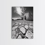 Desert Archway, Stone Ruins, Sunny Sky, Canvas Print, Rustic Travel Wall Art, Mediterranean Decor, Minimalist Earthy Aesthetic