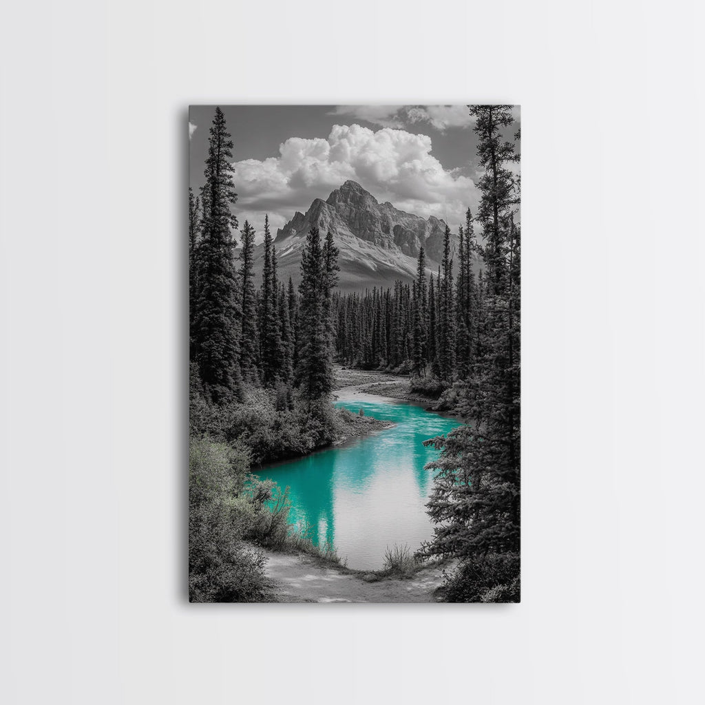 Mountain River, Turquoise Stream, Serene Nature Scene, Canvas Print, Living Room Wall Art, Minimal Landscape Decor, Cabin Vibes