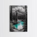 Mountain River, Turquoise Stream, Serene Nature Scene, Canvas Print, Living Room Wall Art, Minimal Landscape Decor, Cabin Vibes