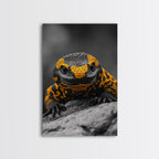 Lizard Close Up, Yellow and Black, Reptile Macro, Framed Canvas Print, Nature Photography, Animal Art, Man Cave Wall Art, Wildlife Decor