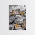Golden Boulders, Earthy Texture, Nature Stones, Framed Canvas Print, Industrial Office Wall Art, Minimalist Landscape, Rock Photography