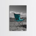 Teal Camp Chair, Outdoor Minimalism, Desert Art, Canvas Print, Camping Wall Decor, Nature Photo, Rustic Retreat, Cabin Wall Art