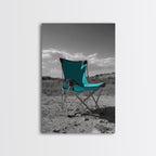 Teal Camp Chair, Outdoor Minimalism, Desert Art, Canvas Print, Camping Wall Decor, Nature Photo, Rustic Retreat, Cabin Wall Art