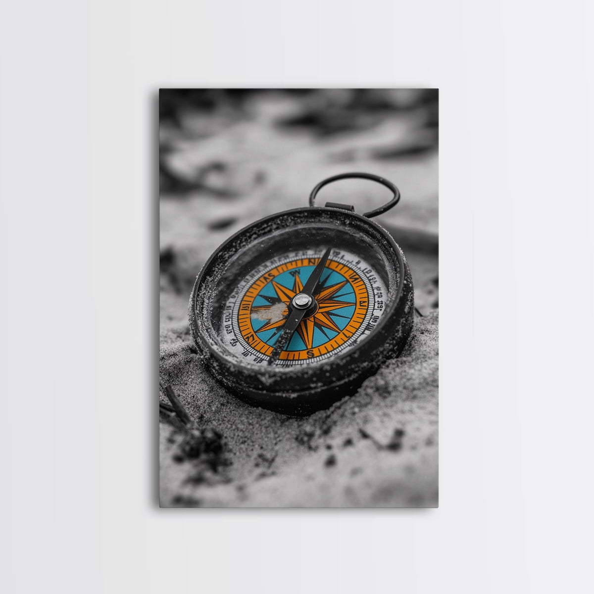 Vintage Compass, Sand Texture, Adventure Theme, Travel Decor, Framed Canvas Print, Boho Wall Art, Study Room Decor, Explorer Gift