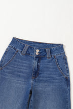 Denim Double Button Straight Leg Jeans