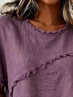 Full Size Frayed Hem Short Sleeve Top Plus Size