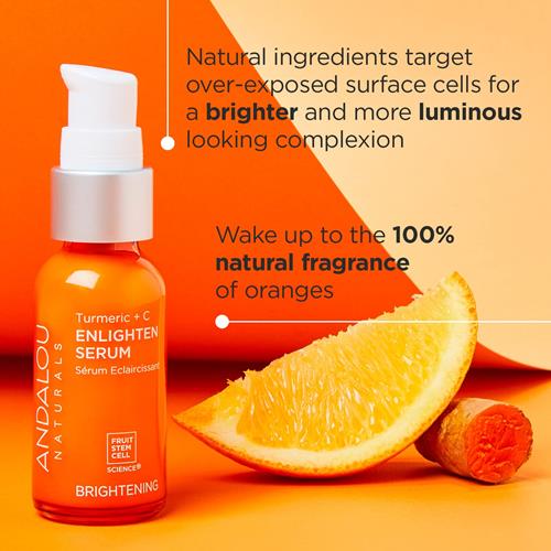 Andalou Naturals Turmeric + C Enlighten Serum, Skin Smoothing Serum With Vitamin C & Turmeric, Anti Aging Skin Care, Diminish Sun Damage And Refine Skin, 1.1 Fl Oz