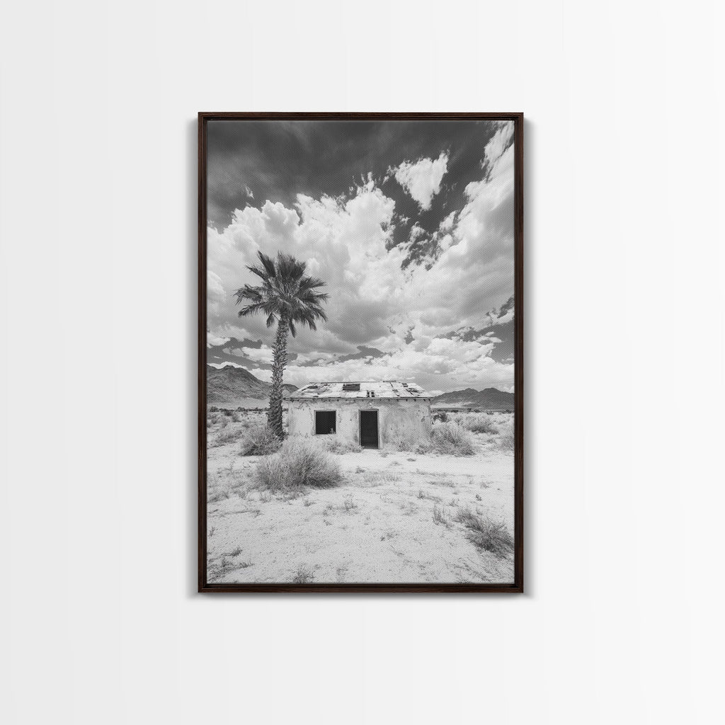 Palm Tree, Desert Shack, Abandoned Beauty, Western Minimalism, Canvas Print, Living Room Wall Art, Rustic Modern Style, Boho Wall Decor