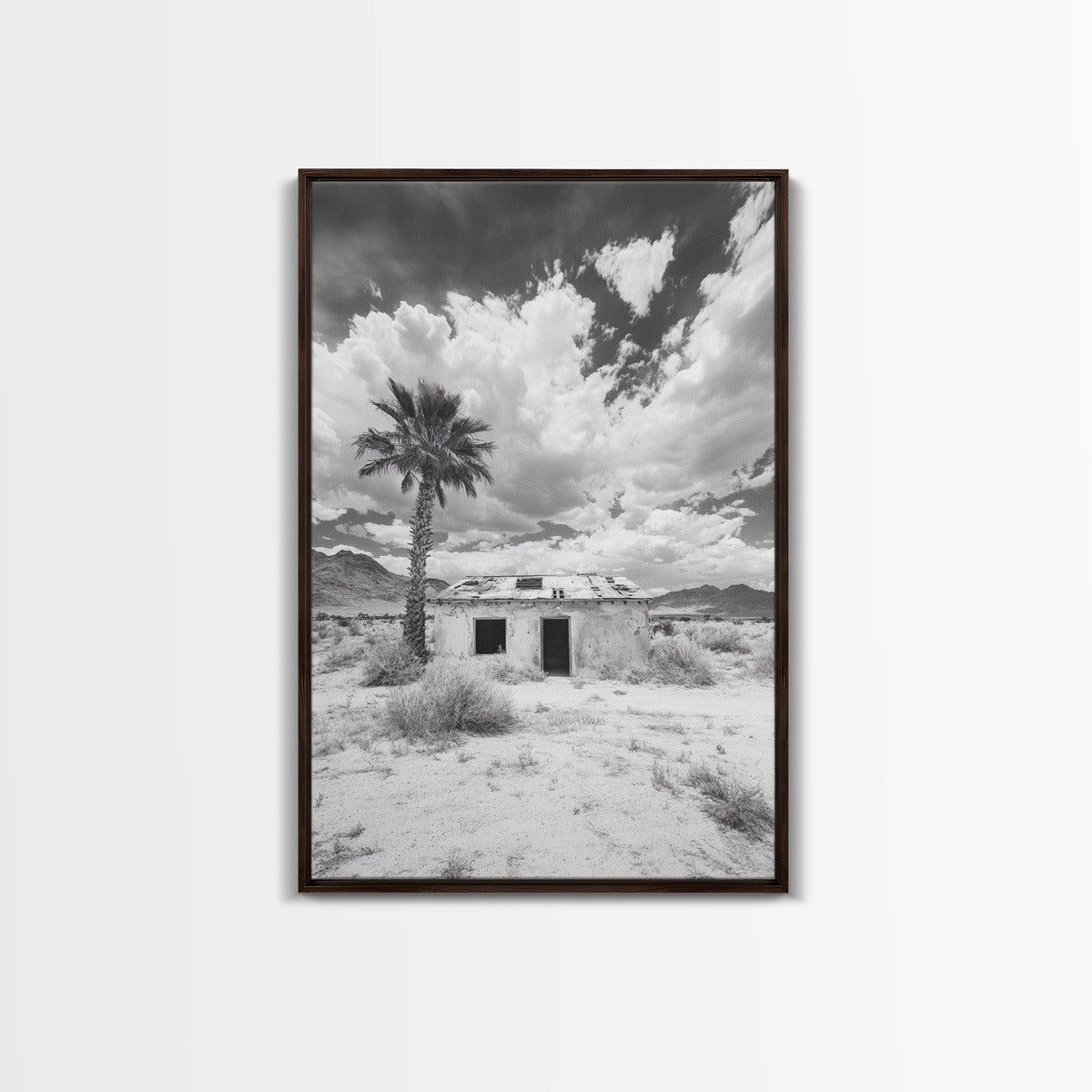 Palm Tree, Desert Shack, Abandoned Beauty, Western Minimalism, Canvas Print, Living Room Wall Art, Rustic Modern Style, Boho Wall Decor