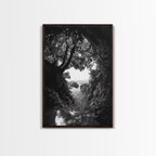 Hidden Beach, Cave Entrance, Secret Shoreline, Natural Light, Canvas Print, Bathroom Wall Decor, Travel Inspired Art, Black And White