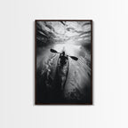 Kayaking Exploration, River Reflections, Adventure Sport, Framed Canvas Print, Office Wall Art, Moody Travel Photography, Nature Wall Decor