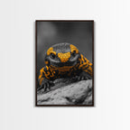 Lizard Close Up, Yellow and Black, Reptile Macro, Framed Canvas Print, Nature Photography, Animal Art, Man Cave Wall Art, Wildlife Decor
