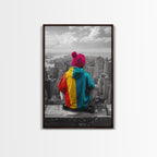 Urban View, Colorful Hoodie, NYC Vibes, Canvas Print, Cityscape Wall Art, Street Style Decor, Modern Apartment Statement Art