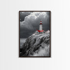 Stormy Lighthouse, Red Roof, Dramatic Coastline, Canvas Print, Coastal Wall Decor, Nautical Art, Living Room Wall Art, Rustic Home Art