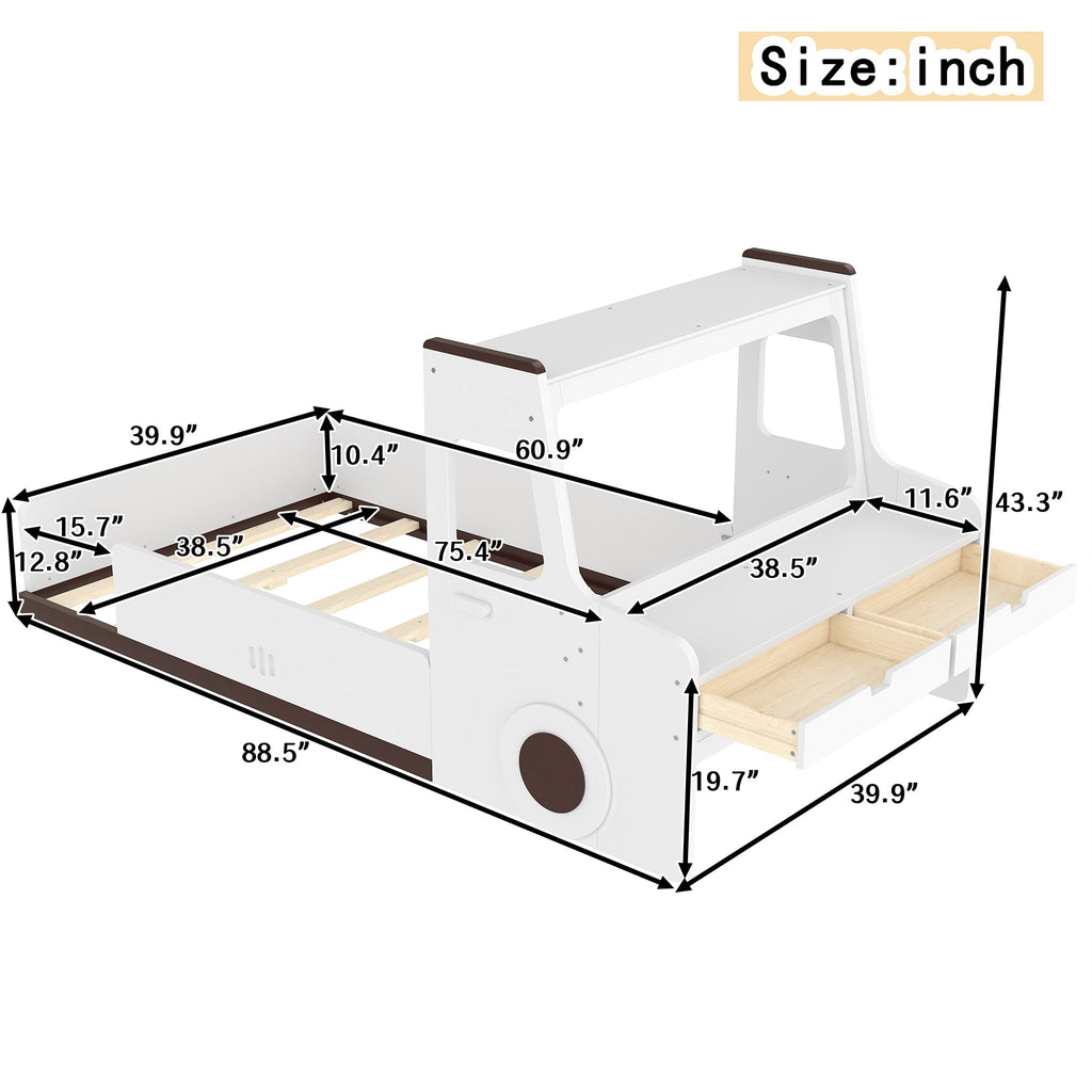 Twin Size Car-Shaped Floor Bed with Storage for Kids