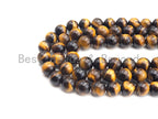 AAA Top Quality Natural Yellow Tiger Eye, 6mm/8mm/10mm/12mm/14mm Round Smooth Yellow Tiger Eye, 15.5" Full Strand, sku#UA89
