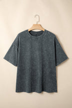 Dark Grey Solid Color Cotton Mineral Washed Oversize Tee
