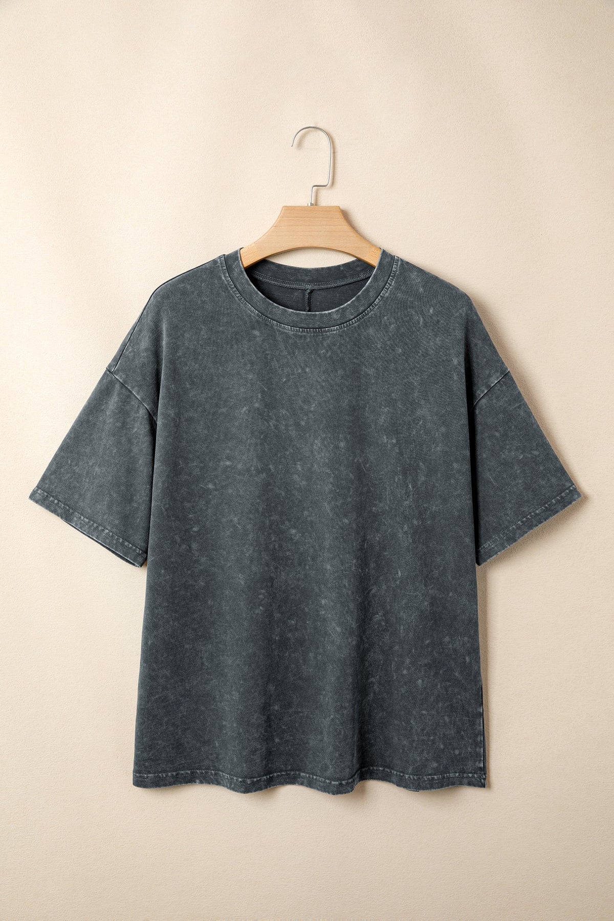Dark Grey Solid Color Cotton Mineral Washed Oversize Tee