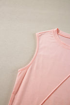 White Solid Color Crew Neck Pleated Tank Top