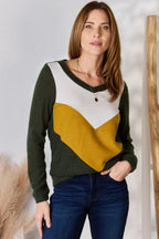 Trendy Colorblock V-Neck Top