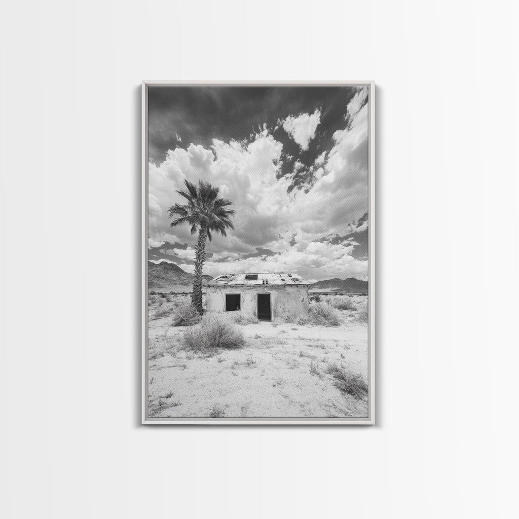 Palm Tree, Desert Shack, Abandoned Beauty, Western Minimalism, Canvas Print, Living Room Wall Art, Rustic Modern Style, Boho Wall Decor